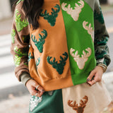 Colorblock Deer Head Sweatshirt | Queen Of Sparkles