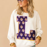 Licensed LSU Oversized Printed Mascot Letter Sweatshirt | Queen Of Sparkles