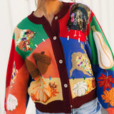 Colorblock Fall Icon Button Up Cardigan | Queen Of Sparkles