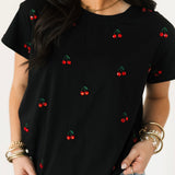 Black Mini Jeweled Cherry Tee | Queen Of Sparkles
