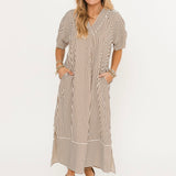 Harbor Stripe Midi Dress | Chocolate Brown