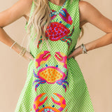 Green Polka Dot Multi Crab Cotton Tank Dress | Queen Of Sparkles