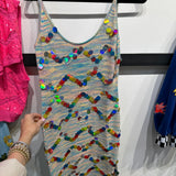 Rainbow Knit Zig Zag Pailette Tank Midi Dress | Queen Of Sparkles