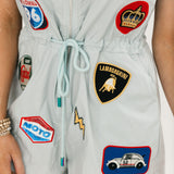 Chambray Racing Patch Tie Romper | Queen Of Sparkles