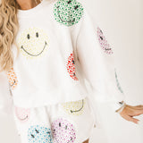 Licensed White Scattered Multi Smiley Short | Queen Of Sparkles