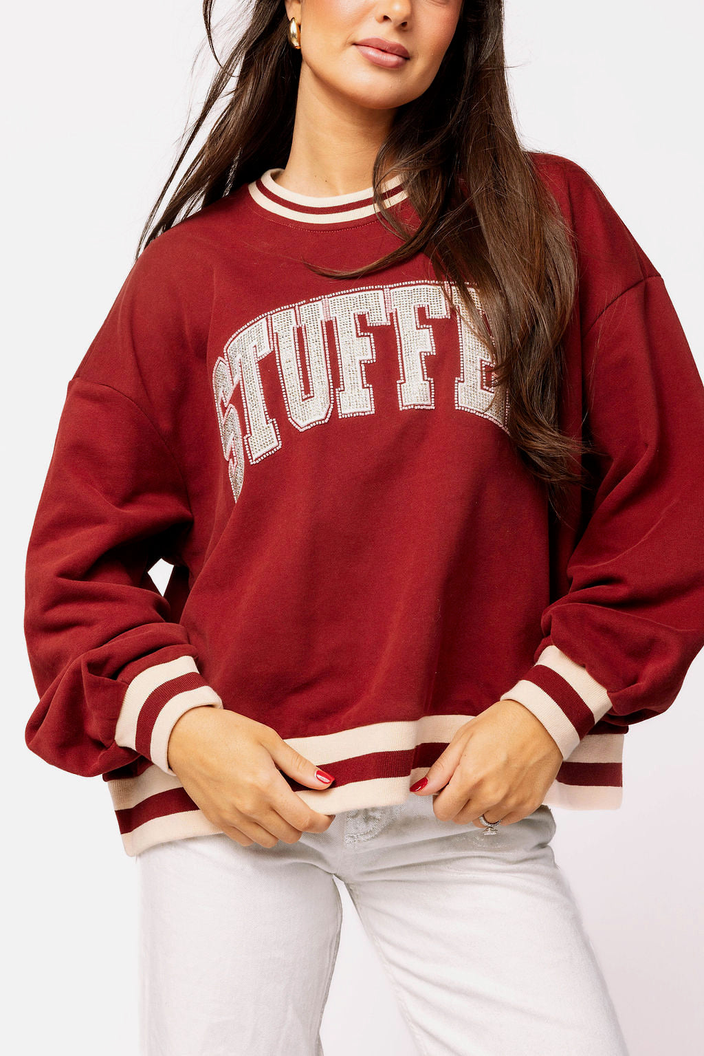 Maroon & Ivory Rhinestone 'Stuffed' Sweatshirt | Queen Of Sparkles Lexi ...