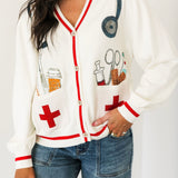 White Medical Instrument Button Up Cardigan | Queen Of Sparkles