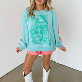 Aqua & Pink Colorblock QOS Logo Card Sweatshirt | Queen Of Sparkles