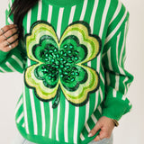 Green & White Stripe Shamrock Sweater | Queen Of Sparkles