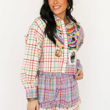Colorblock Plaid Mardi Gras Cotton Shorts | Queen Of Sparkles