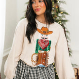 Beige Cowboy Nutcracker Sweatshirt | Queen Of Sparkles