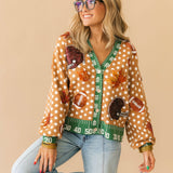 Light Brown Polka Dot Fall Football Button Up Cardigan | Queen Of Sparkles