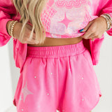 Pink Scattered Rhinestone QOS Sparkle Short | Queen Of Sparkles
