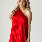 Shine Asymmetrical Mini Dress | Ruby Red