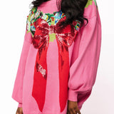 Bright Pink Multi Wreath Around Neck Sweater Dress | Queen Of Sparkles