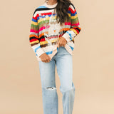Multi Striped QOS Card Logo Sweater | Queen Of Sparkles