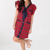 Plaid Bow Tie Mini Dress | Red