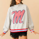 Licensed Ole Miss Grey Gingham Mascot Mock Neck Sweatshirt | Queen Of Sparkles