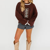Brown Football Sweater | Queen Of Sparkles