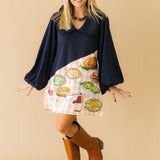 Navy & Pink Gingham Colorblock Thanksgiving Meal Collar Dress | Queen Of Sparkles