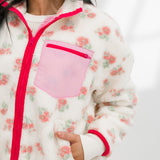 Floral Print Sherpa Jacket | Pink