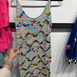Rainbow Knit Zig Zag Pailette Tank Midi Dress | Queen Of Sparkles