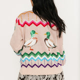 Beige Multi Zig Zag Duck Cardigan | Queen Of Sparkles