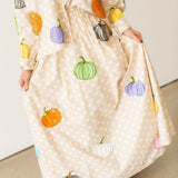 Beige & White Polka Dot Multi Pumpkin Cotton Button Up Top | Queen Of Sparkles