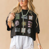 Seaside Doodle Grid Cropped Tee
