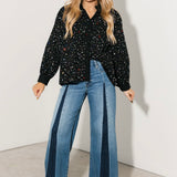 Black Multi Rhinestone Cotton Button Up Collared Top | Queen Of Sparkles