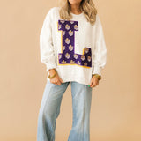 Licensed LSU Oversized Printed Mascot Letter Sweatshirt | Queen Of Sparkles