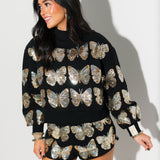 Black & Gold Sequin Butterfly Mockneck Sweatshirt | Queen Of Sparkles