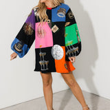 Multi Checkered NYE Icon Bubble Sleeve Dress | Queen Of Sparkles