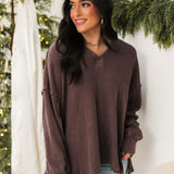 Waffle Knit V-Neck Pullover | Mauve