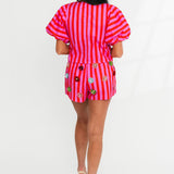 Hot Pink Stripe Sequin Flower Cotton Tie Top | Queen Of Sparkles