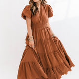 Anne Puff Sleeve Tiered Maxi | Clay