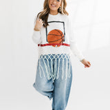 White Basketball Net Fringe Sweater | Queen Of Sparkles