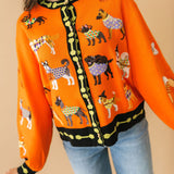 Orange Halloween Dogs Button Up Cardigan | Queen Of Sparkles