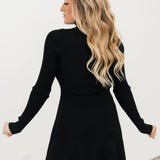 Mock Neck Long Sleeve Mini Dress | Black