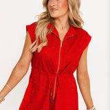 Red Rhinestone Zip Up Romper | Queen Of Sparkles