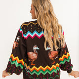 Brown Multi Zig Zag Duck Cardigan | Queen Of Sparkles