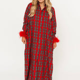 Red & Green Plaid Feather Sleeve Button Up Midi Dress | Queen Of Sparkles
