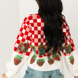 Red & White Checkered Strawberry Button Up Cardigan | Queen Of Sparkles
