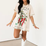 Beige Jalapeno Seed Cotton Short Sleeve Dress | Queen Of Sparkles