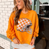 Licensed Orange Tenn Checkered Helmet Sweatshirt | Queen Of Sparkles