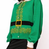 Green Elf Collared Button Up Sweater | Queen Of Sparkles