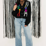 Black Rainbow Skeleton Button Up Cardigan | Queen Of Sparkles