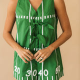 Green Cotton Football Field Tie Cotton Romper | Queen Of Sparkles