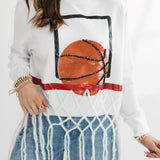 White Basketball Net Fringe Sweater | Queen Of Sparkles