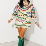 Gold Stripe Mega Bead Button Up Collar Cotton Dress | Queen Of Sparkles